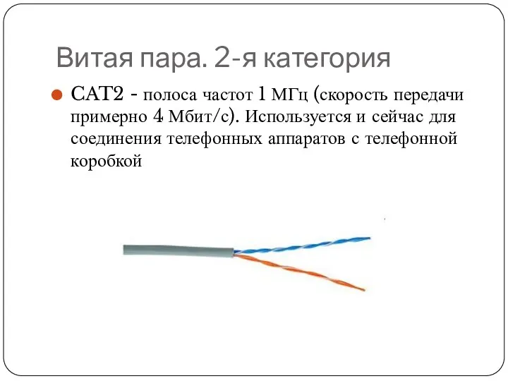 Витая пара. 2-я категория CAT2 - полоса частот 1 МГц