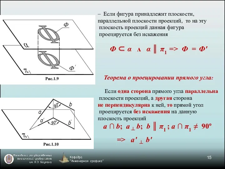 – Если фигура принадлежит плоскости, параллельной плоскости проекций, то на