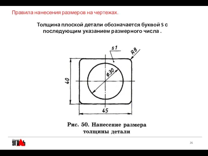 Правила нанесения размеров на чертежах. Толщина плоской детали обозначается буквой