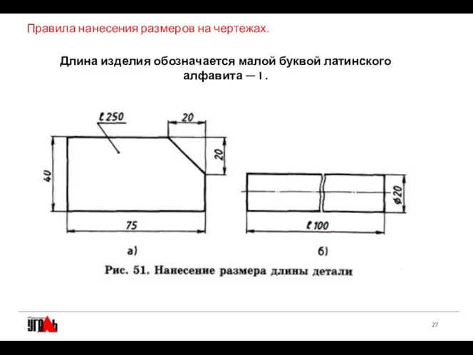 Правила нанесения размеров на чертежах. Длина изделия обозначается малой буквой латинского алфавита — I .