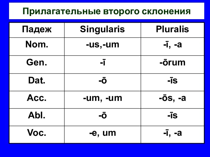 Прилагательные второго склонения