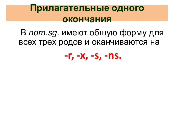 Прилагательные одного окончания В nom.sg. имеют общую форму для всех