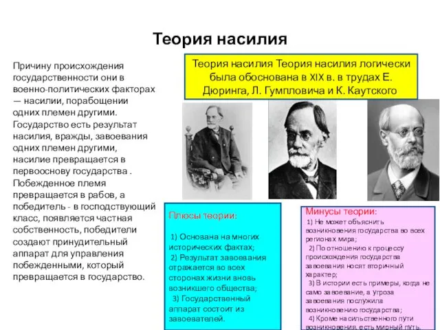 Теория насилия Причину происхождения государственности они в военно-политических факторах —