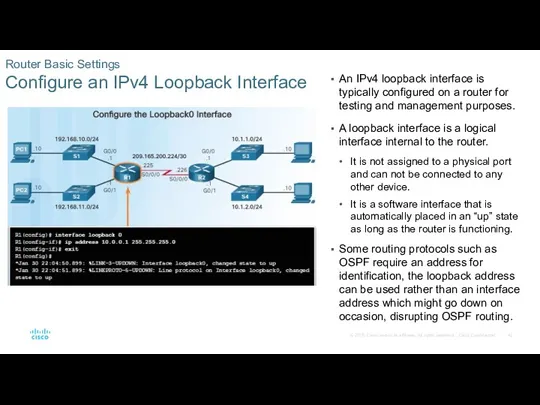 Router Basic Settings Configure an IPv4 Loopback Interface An IPv4