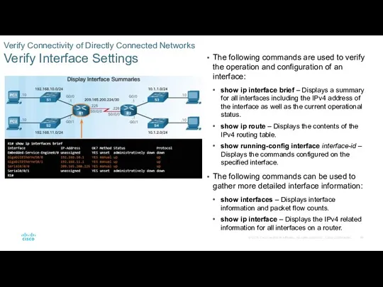 Verify Connectivity of Directly Connected Networks Verify Interface Settings The