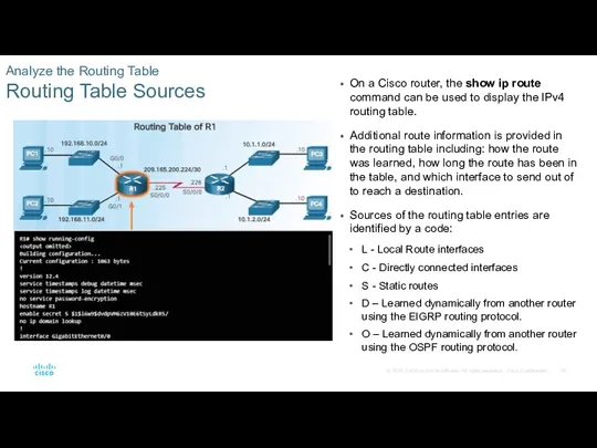 Analyze the Routing Table Routing Table Sources On a Cisco