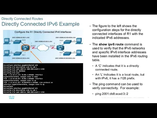 Directly Connected Routes Directly Connected IPv6 Example The figure to
