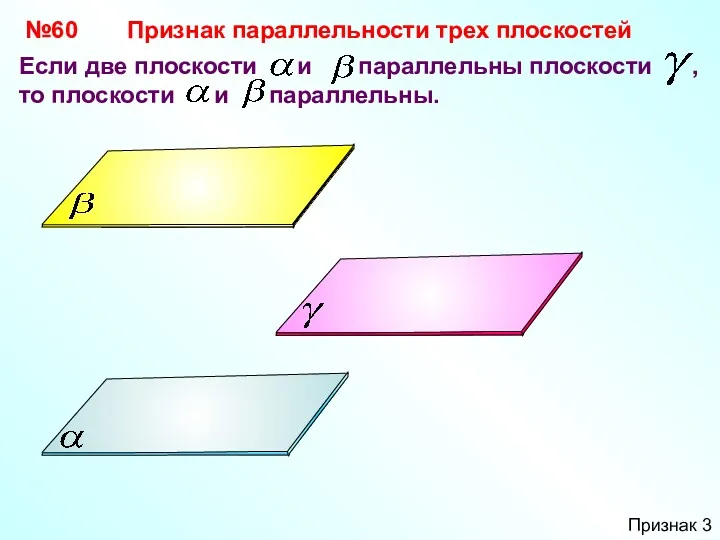 №60 Если две плоскости и параллельны плоскости , то плоскости