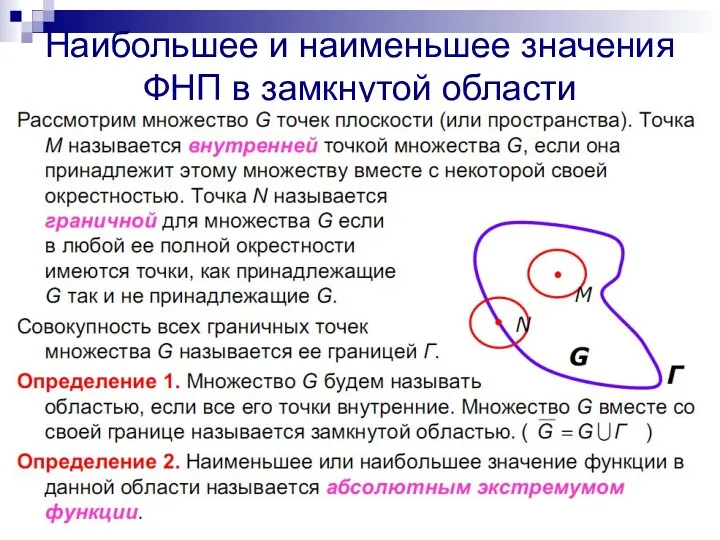 Наибольшее и наименьшее значения ФНП в замкнутой области