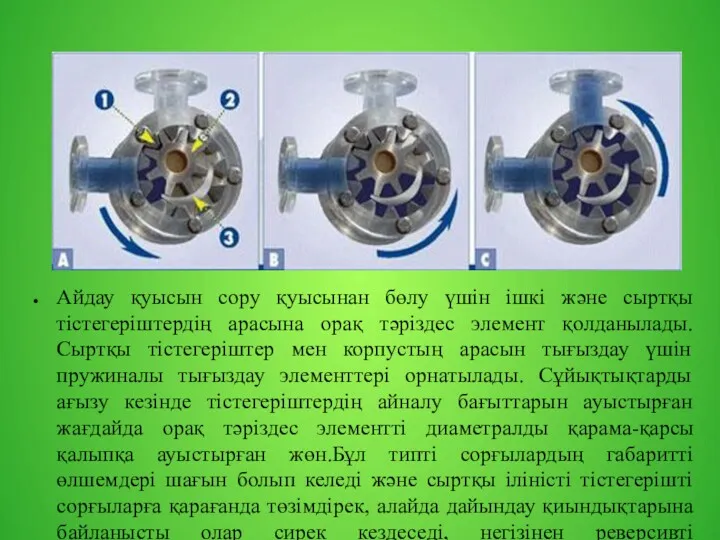 Айдау қуысын сору қуысынан бөлу үшін ішкі және сыртқы тістегеріштердің