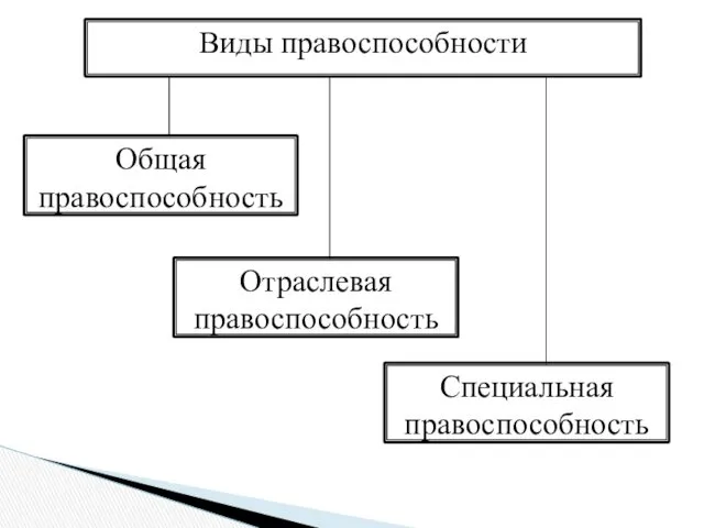 Виды правоспособности Общая правоспособность Отраслевая правоспособность Специальная правоспособность