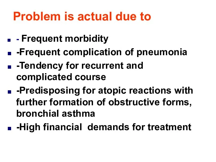 Problem is actual due to - Frequent morbidity -Frequent complication