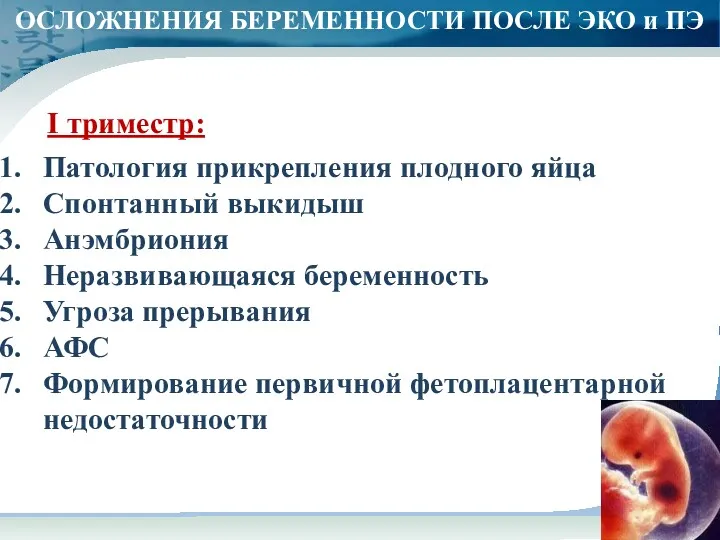 Патология прикрепления плодного яйца Спонтанный выкидыш Анэмбриония Неразвивающаяся беременность Угроза прерывания АФС Формирование