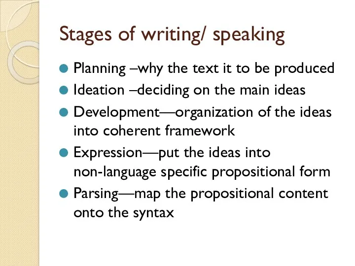 Stages of writing/ speaking Planning –why the text it to