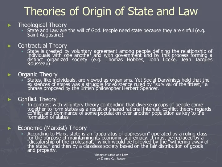 Theories of Origin of State and Law Theological Theory State