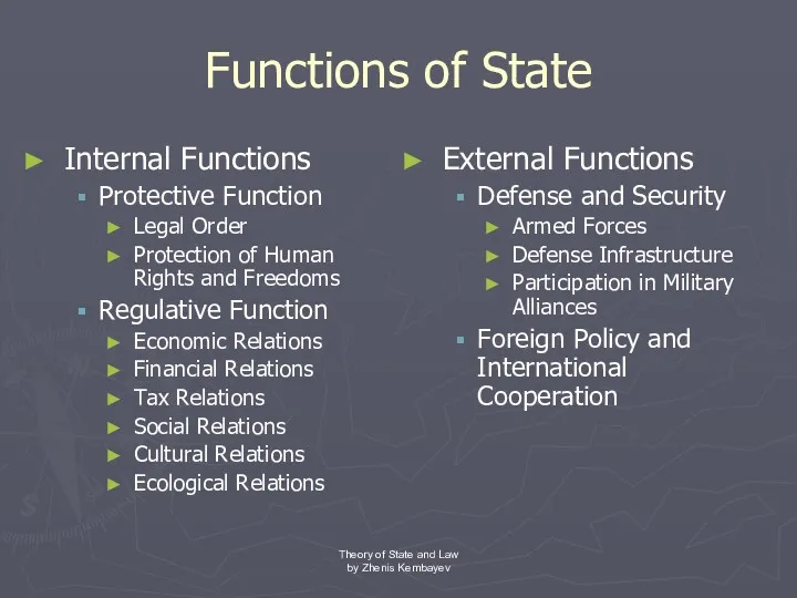 Functions of State Internal Functions Protective Function Legal Order Protection