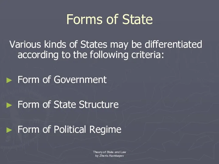 Forms of State Various kinds of States may be differentiated