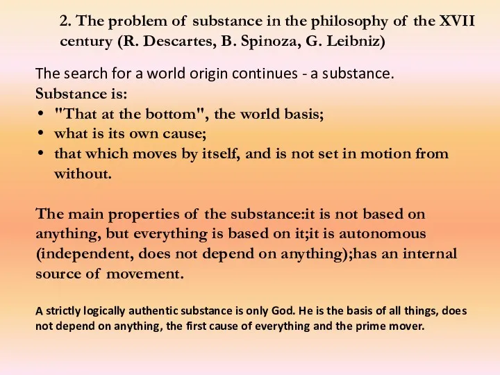 2. The problem of substance in the philosophy of the