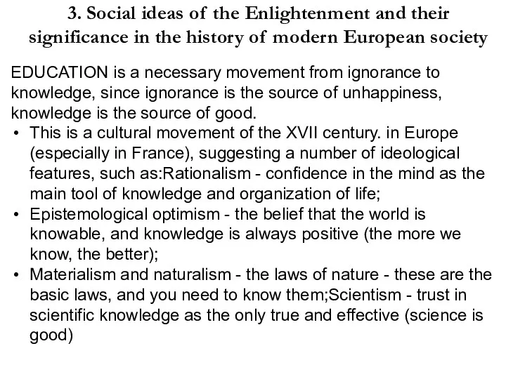 3. Social ideas of the Enlightenment and their significance in