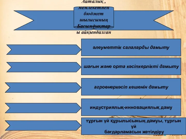 Айталық , мемлекетпен бюджет шығысының Басымдықтары айқындалған әлеуметтік салаларды дамыту