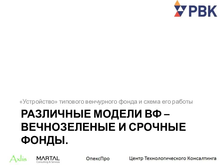 РАЗЛИЧНЫЕ МОДЕЛИ ВФ – ВЕЧНОЗЕЛЕНЫЕ И СРОЧНЫЕ ФОНДЫ. «Устройство» типового венчурного фонда и схема его работы