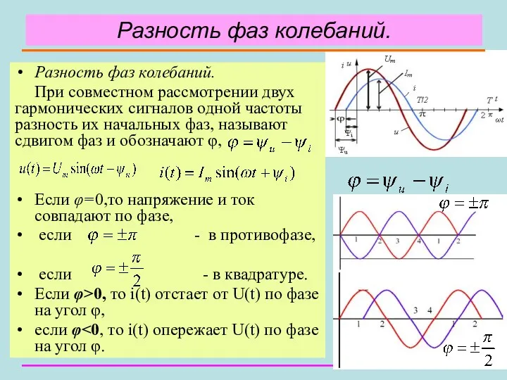 Разность фаз колебаний. Разность фаз колебаний. При совместном рассмотрении двух