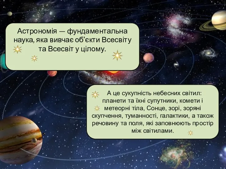 Астрономія — фундаментальна наука, яка вивчає об’єкти Всесвіту та Всесвіт