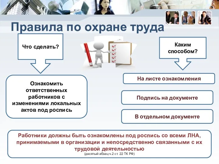 Правила по охране труда Что сделать? Ознакомить ответственных работников с