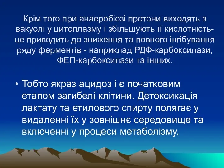 Крiм того при анаеробiозi протони виходять з вакуолi у цитоплазму