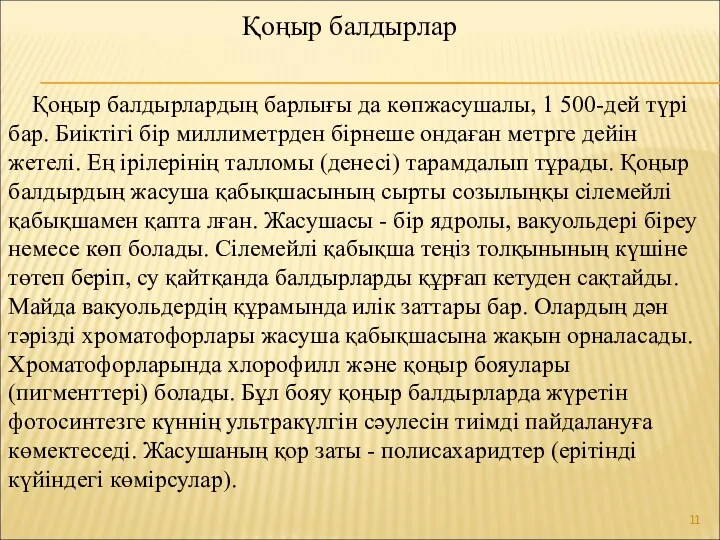 Қоңыр балдырлардың барлығы да көпжасушалы, 1 500-дей түрі бар. Биіктігі