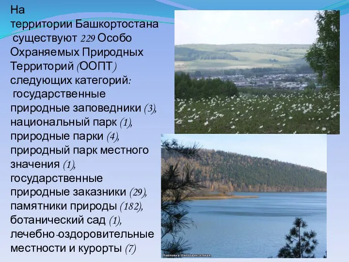На территории Башкортостана существуют 229 Особо Охраняемых Природных Территорий (ООПТ)