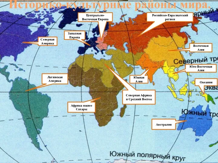 Историко-культурные районы мира. Западная Европа Северная Америка Латинская Америка Африка южнее Сахары Северная