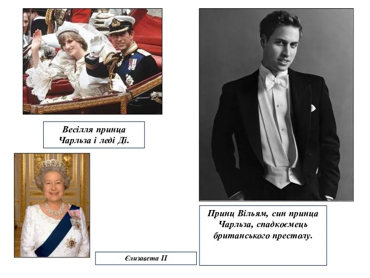 Весілля принца Чарльза і леді Ді. Єлизавета II Принц Вільям, син принца Чарльза, спадкоємець британського престолу.