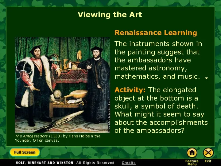 Viewing the Art Renaissance Learning The instruments shown in the painting suggest that