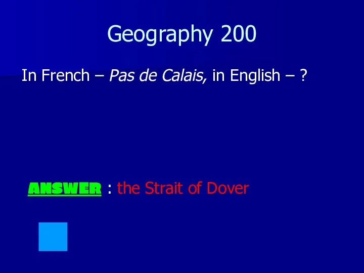 Geography 200 In French – Pas de Calais, in English