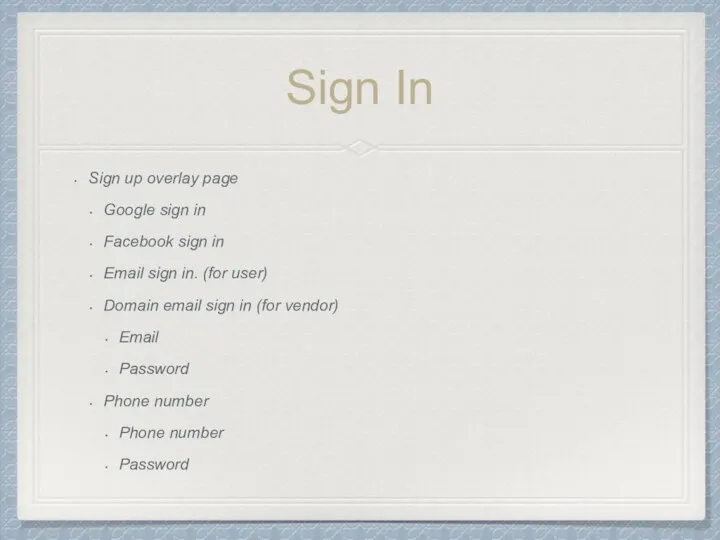 Sign In Sign up overlay page Google sign in Facebook sign in Email