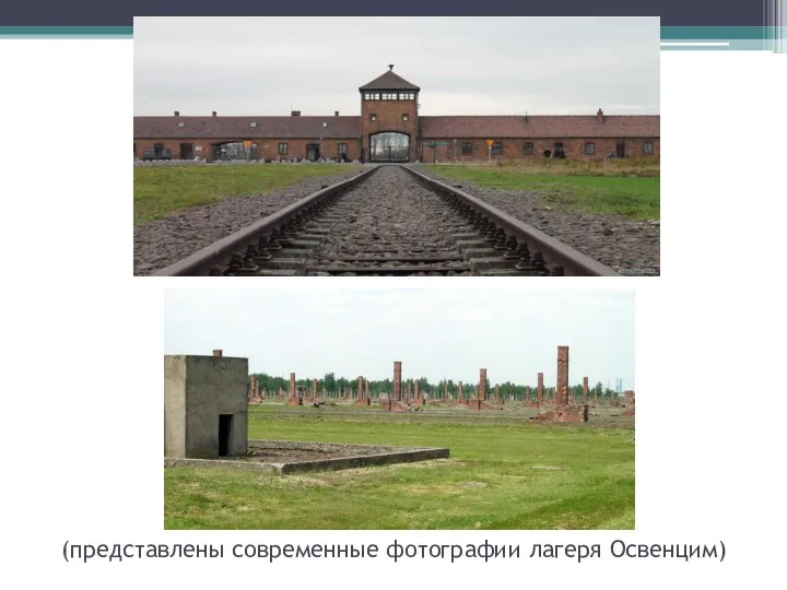(представлены современные фотографии лагеря Освенцим)