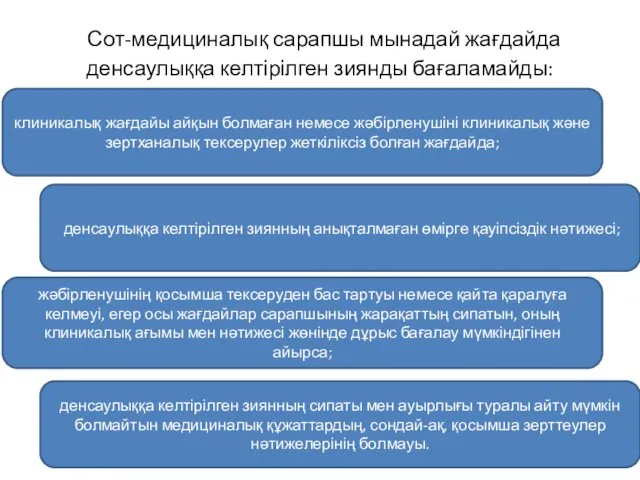 Сот-медициналық сарапшы мынадай жағдайда денсаулыққа келтірілген зиянды бағаламайды: клиникалық жағдайы