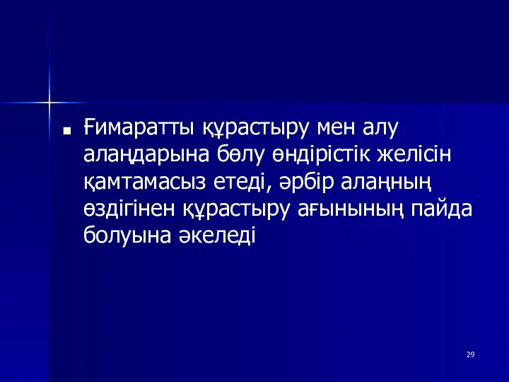 Ғимаратты құрастыру мен алу алаңдарына бөлу өндірістік желісін қамтамасыз етеді,