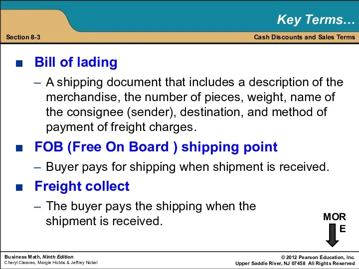 Bill of lading A shipping document that includes a description