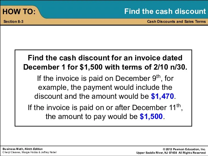 Find the cash discount for an invoice dated December 1