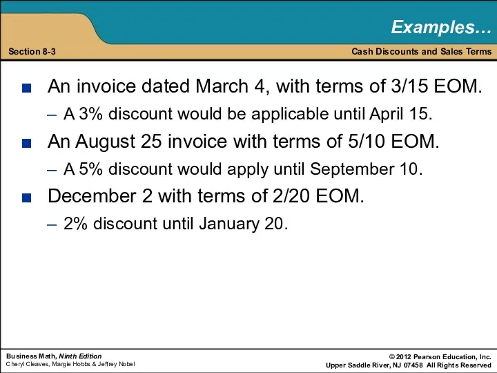 An invoice dated March 4, with terms of 3/15 EOM.