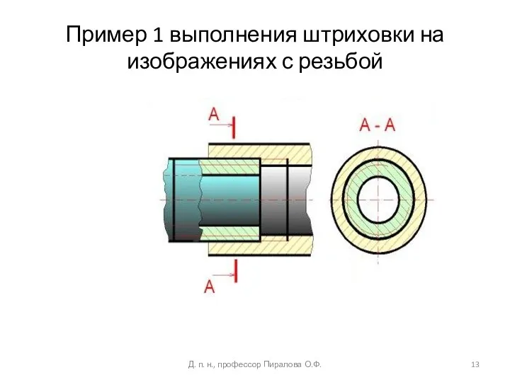 Пример 1 выполнения штриховки на изображениях с резьбой Д. п. н., профессор Пиралова О.Ф.