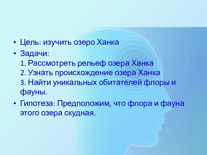 Цель: изучить озеро Ханка Задачи: 1. Рассмотреть рельеф озера Ханка