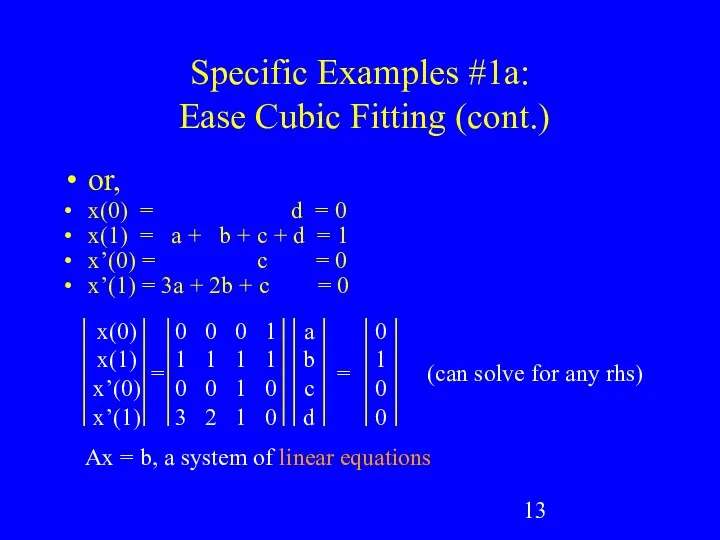 Specific Examples #1a: Ease Cubic Fitting (cont.) or, x(0) =