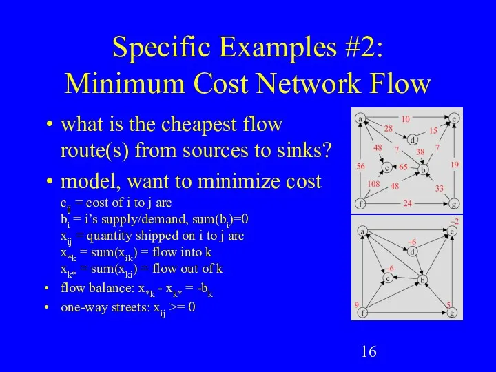 Specific Examples #2: Minimum Cost Network Flow what is the