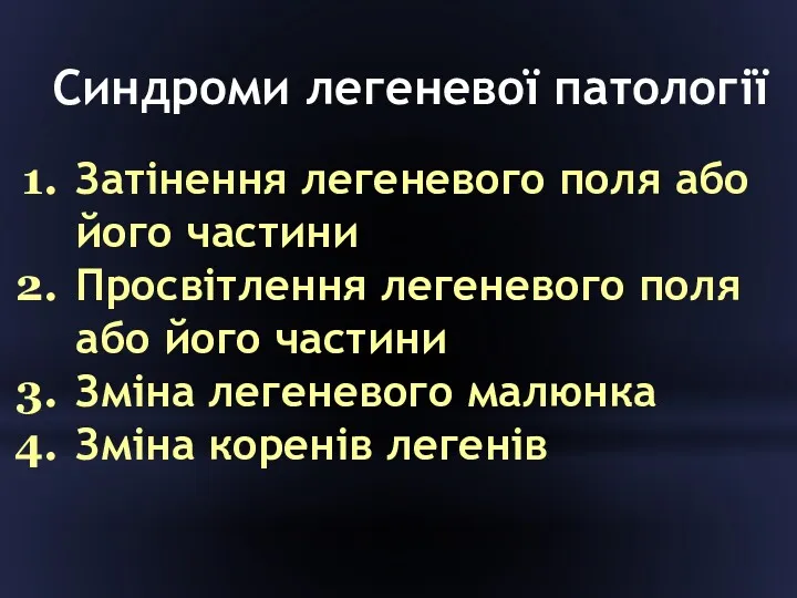 Затінення легеневого поля або його частини Просвітлення легеневого поля або