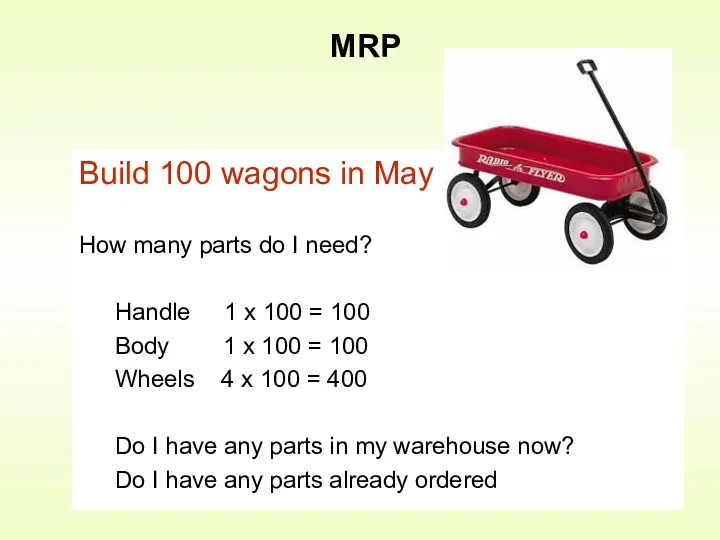 Build 100 wagons in May How many parts do I