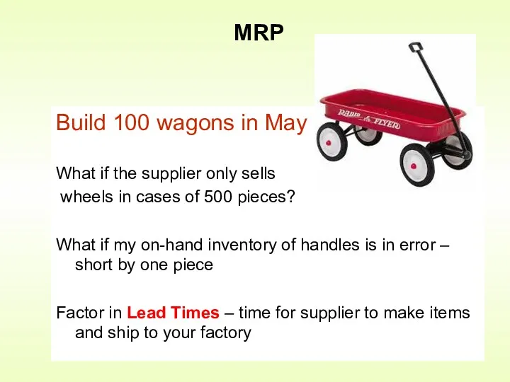 Build 100 wagons in May What if the supplier only sells wheels in