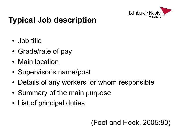 Typical Job description Job title Grade/rate of pay Main location